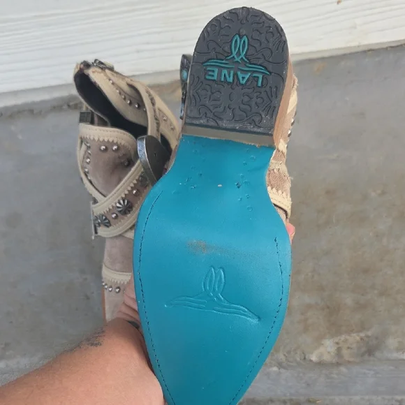 Lane Boots Tan Studded Leather Ankle Booties - Turquoise Soles - Picture 11 of 11